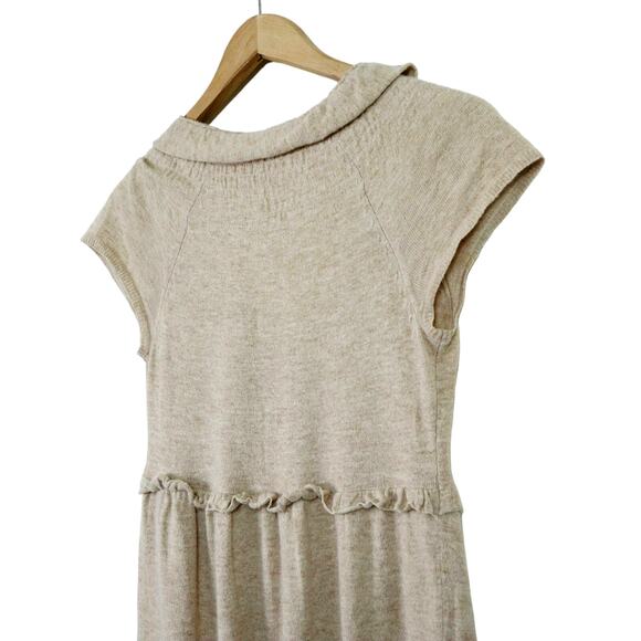 Anthropologie Size S Ruffle Knit Sweater Dress Wool Cashmere Cream - Picture 5 of 9